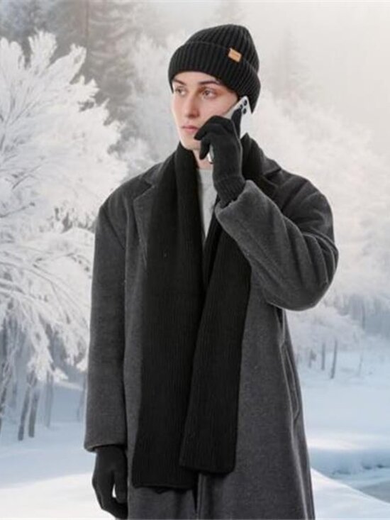 Mens Winter Hat Scarf Gloves Set Fleece Lined Beanie  display picture 3